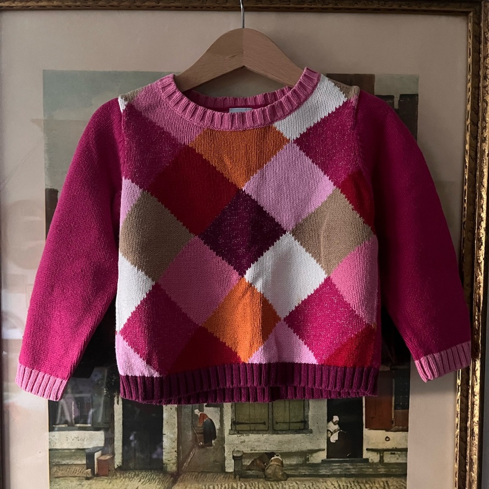 Old Navy 2T Diamond Argyle Sweater sparkles pink orange fuchsia purple